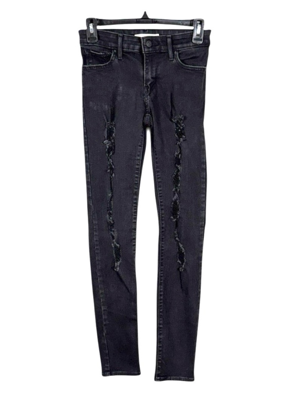 Levis Women 711 Skinny Jeans Size 25 Black Distressed Low Rise